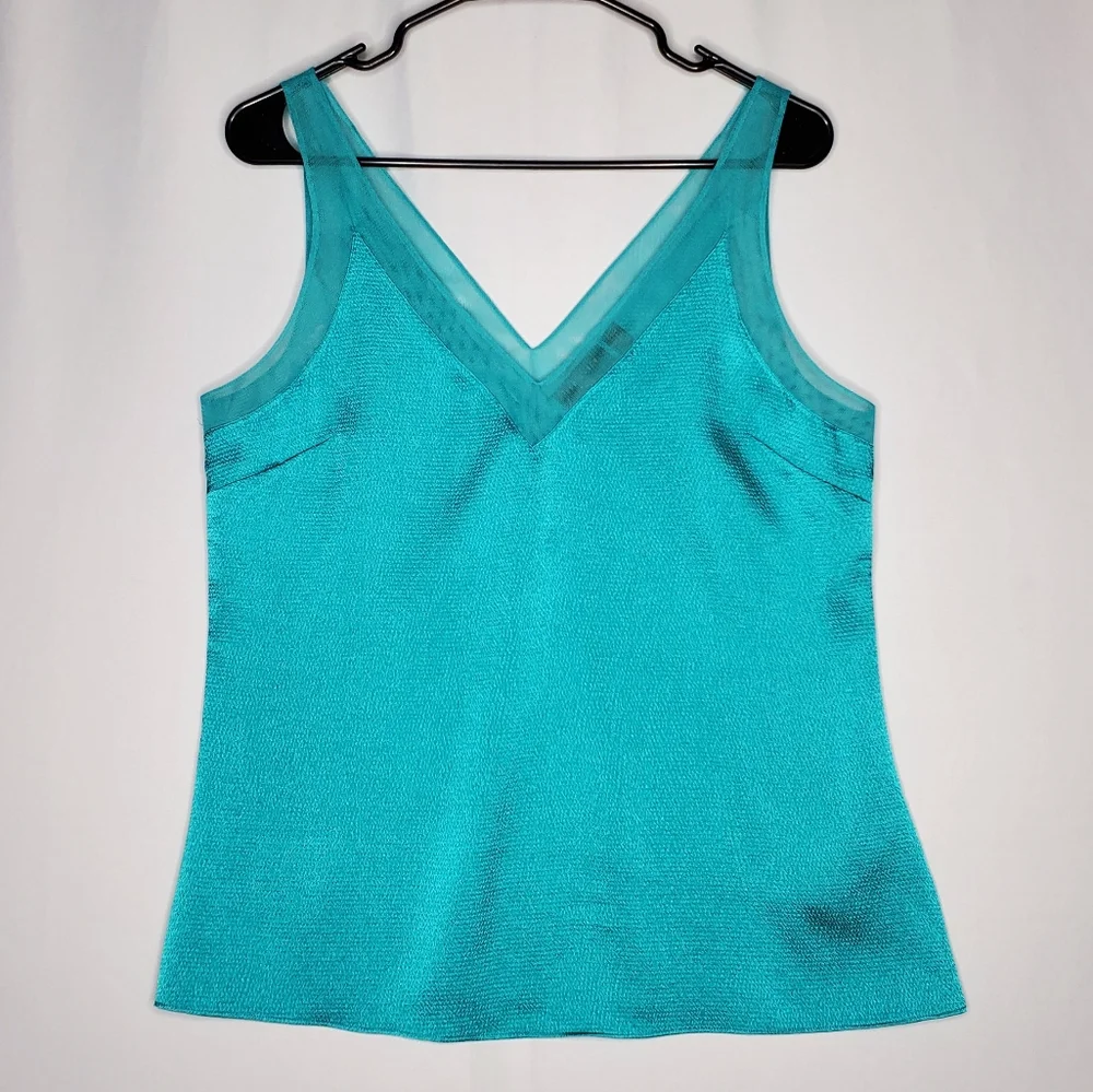 Ted Baker London Tank Top Womens 3 Turquoise Blue-Green Vneck Chiffon Satin - Picture 2 of 7